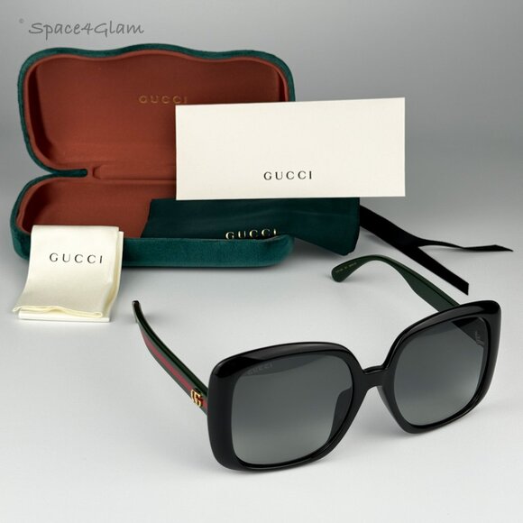 NEW Gucci GG0714SA 001 Black Green Grey Grad Oversized Square Women Sunglasses - Picture 1 of 6